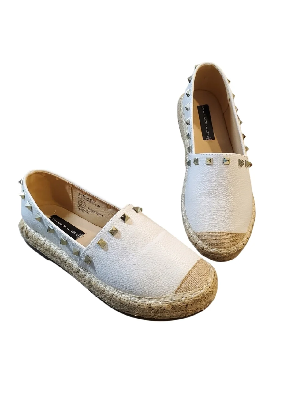 Steven by Steve Madden White Studded Leather Slip-Ons Espadrille Flats Size 9